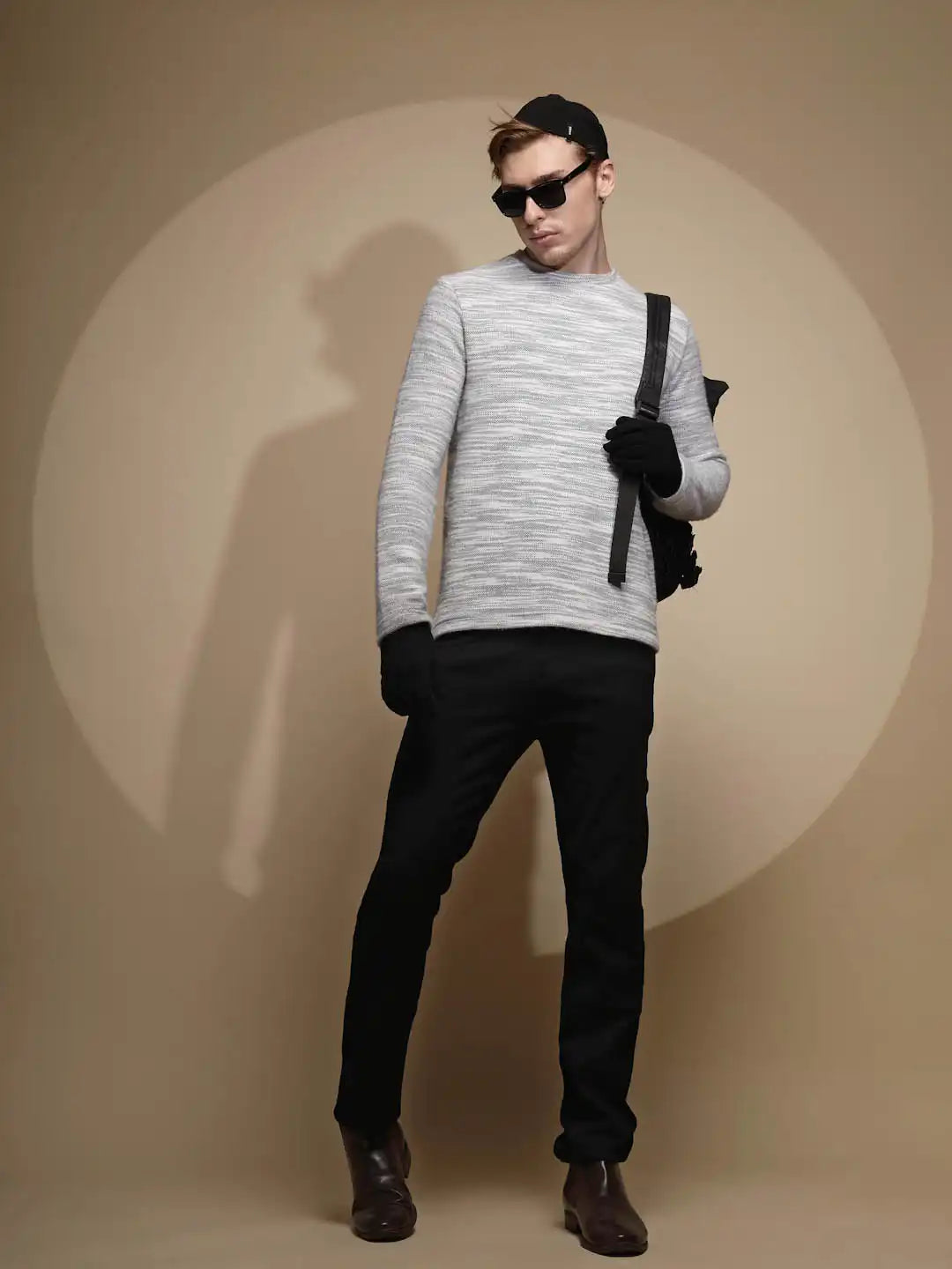 Grey Abstract Print Full Sleeve Round Neck Acrylic Sweatshirt