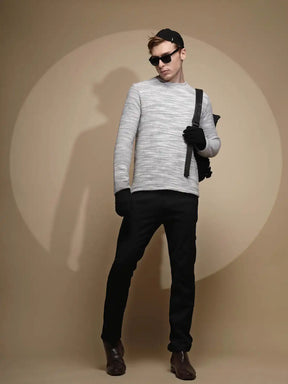 Grey Abstract Print Full Sleeve Round Neck Acrylic Sweatshirt