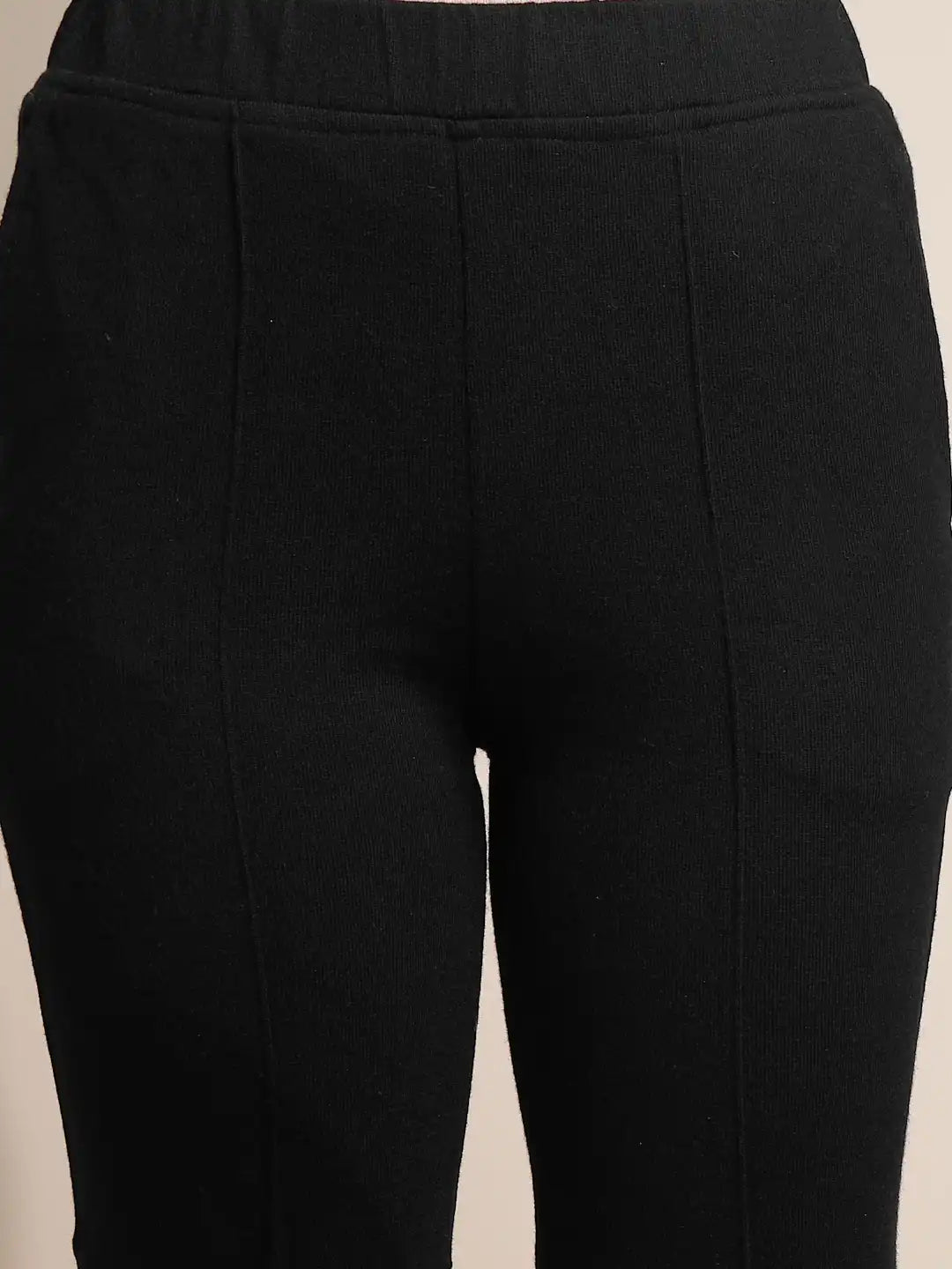 Women Black Solid Pants Corduroy Mid Rise