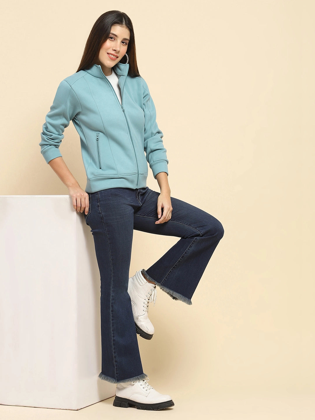 Blue Poly Blend Solid Sweatshirt