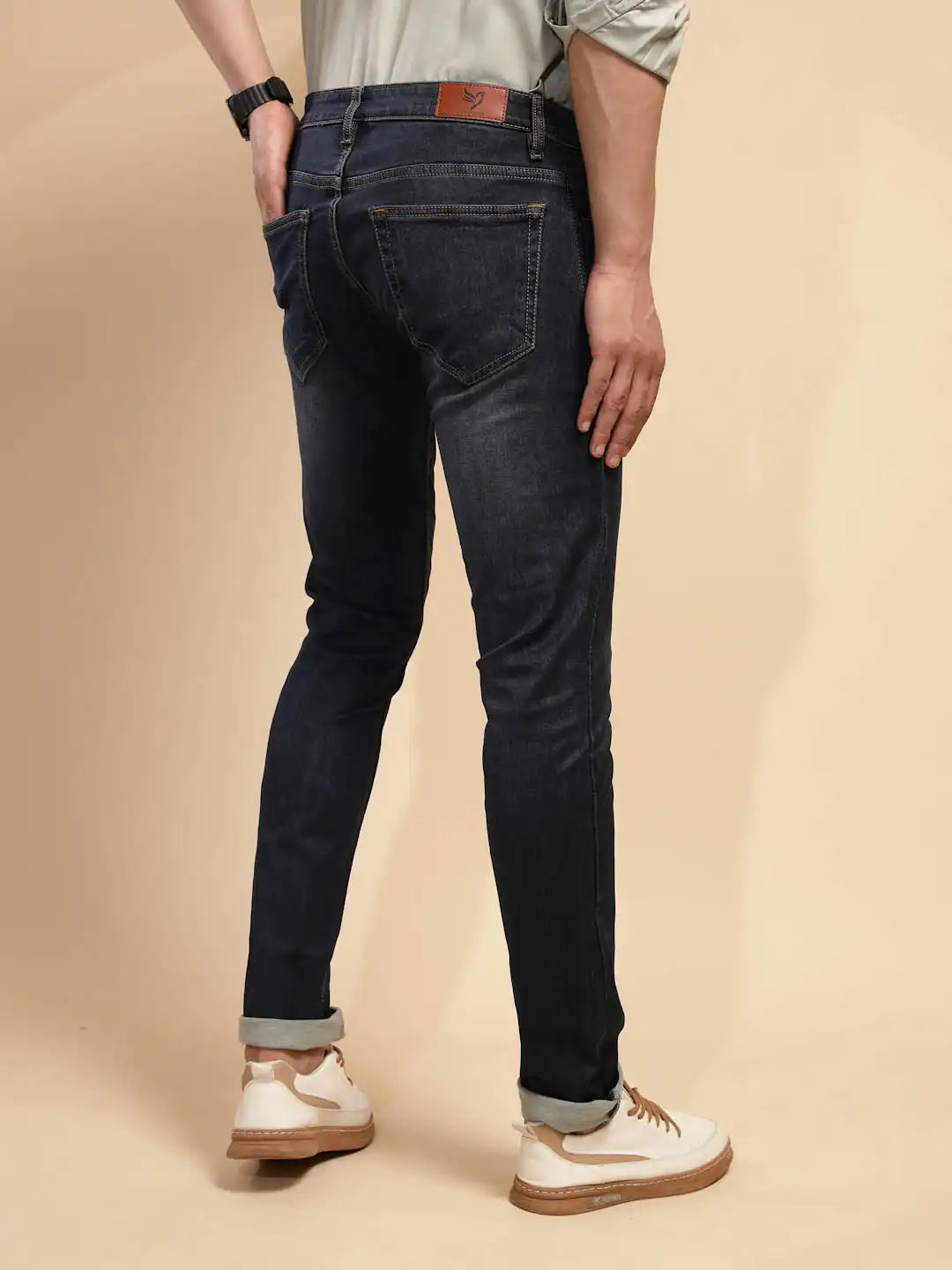 Tint Blue Solid Mid Rise Denim Cuffing Jeans - Global Republic