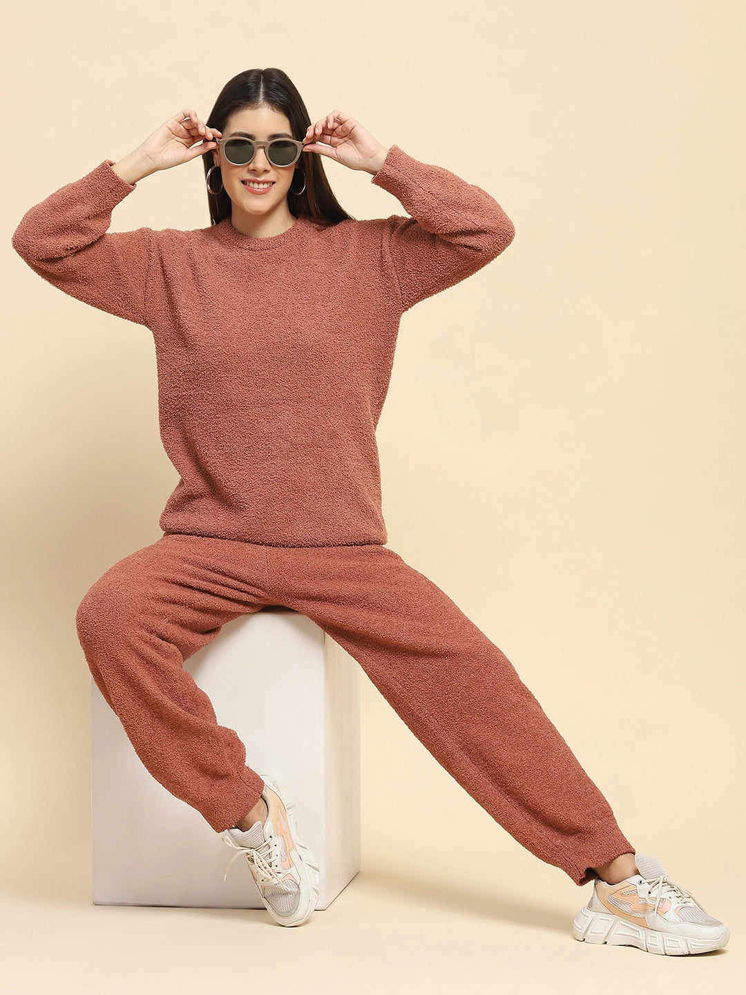 Brown Poly Blend Winter Loungewear