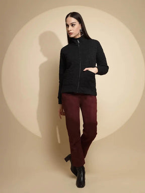 Black Solid Full Sleeve Turtle Neck Acrylic Sweatshirt