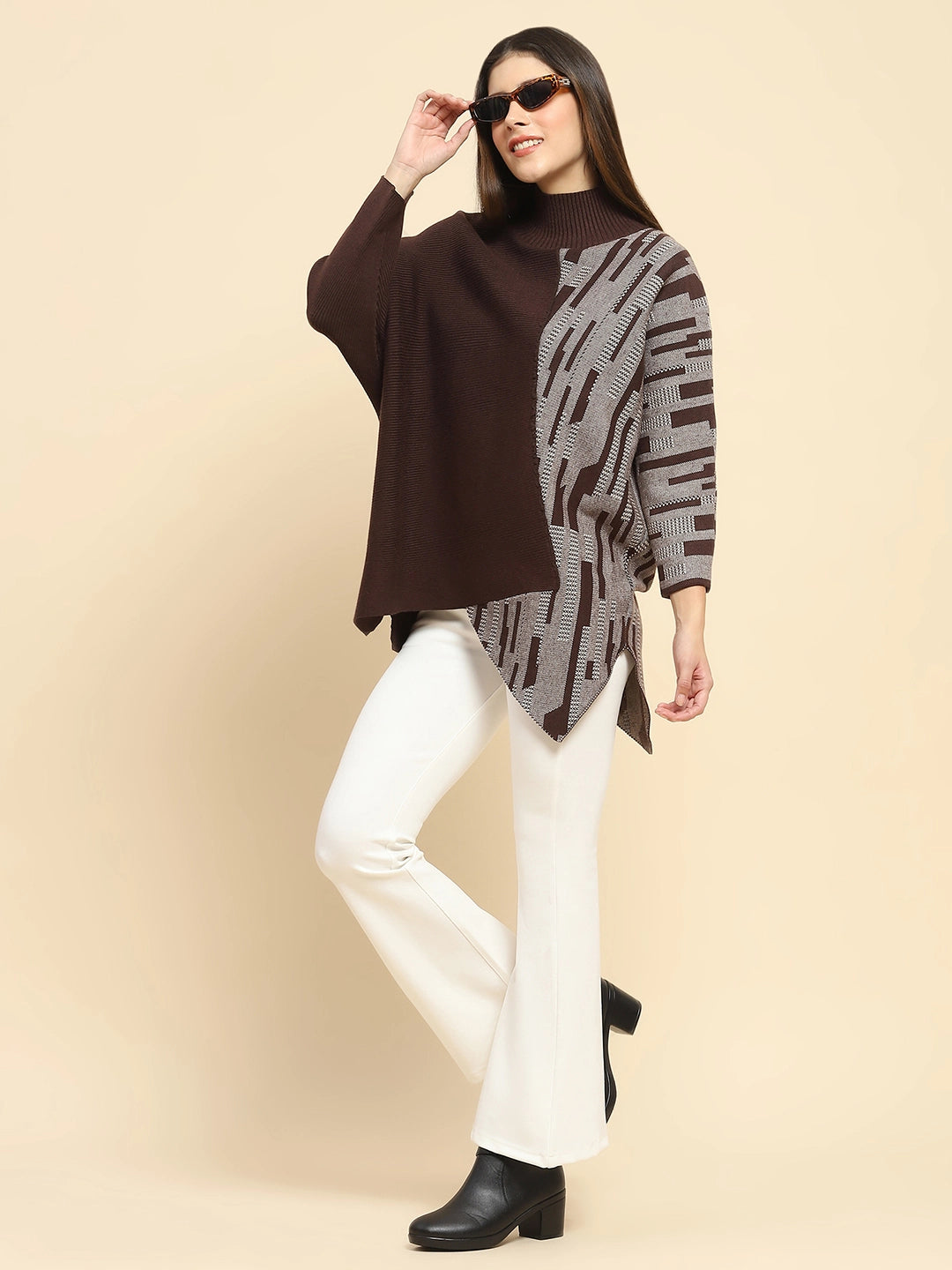 Brown Wool Blend Loose Fit Pullover