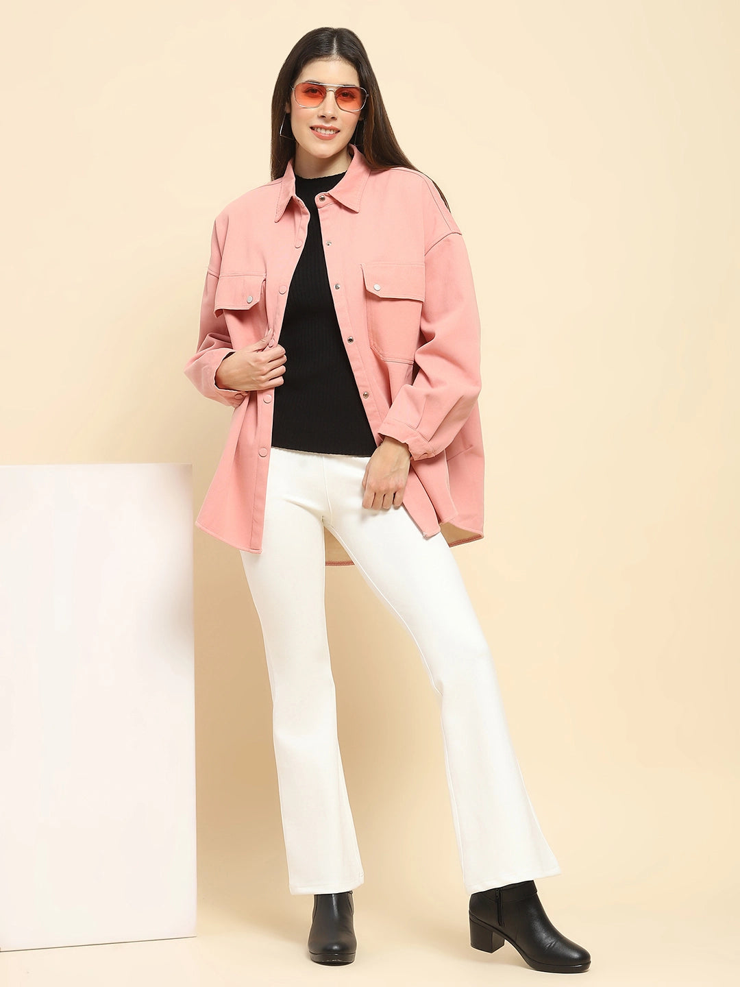 Pink Oversized Fleece Winter Shacket