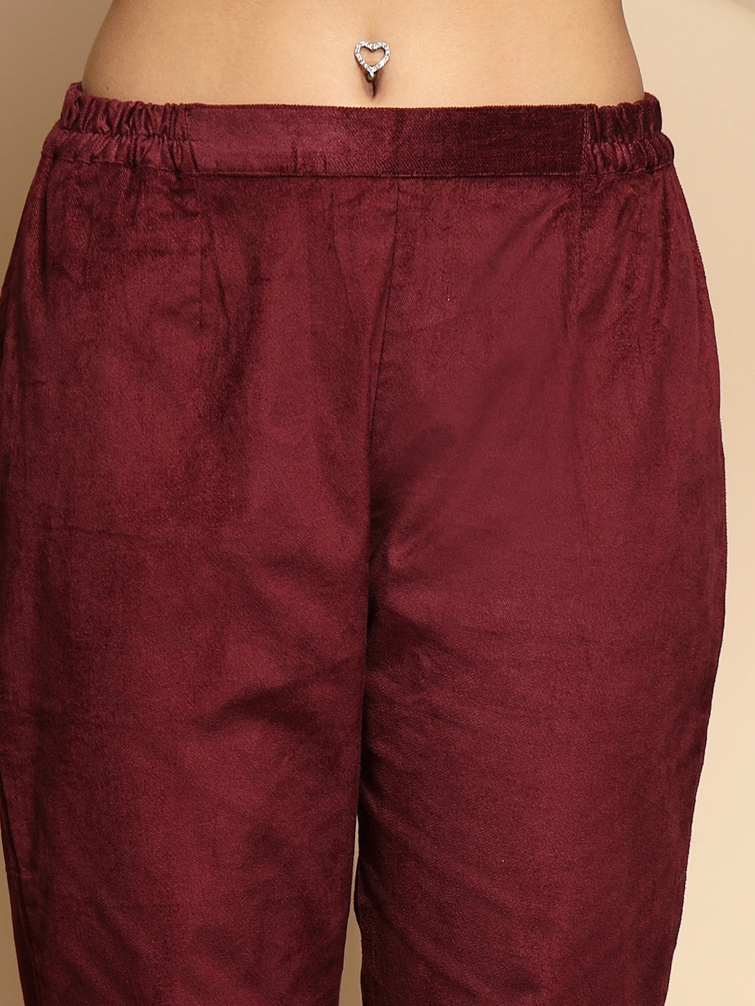 Wine Solid Woolen Blend High Rise Regular fit Pants For Women