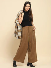 Brown Viscose Wide Leg Winter Trouser