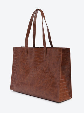 Brown Textured Oversized Tote Bag - Global Republic