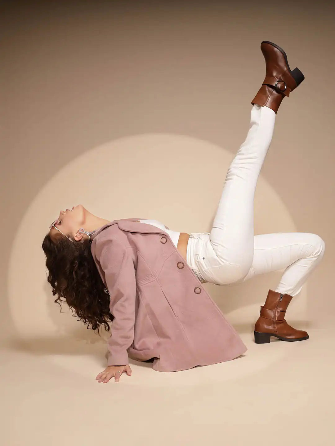 Women's Solid Full Sleeve Pink Long Coat - Global Republic