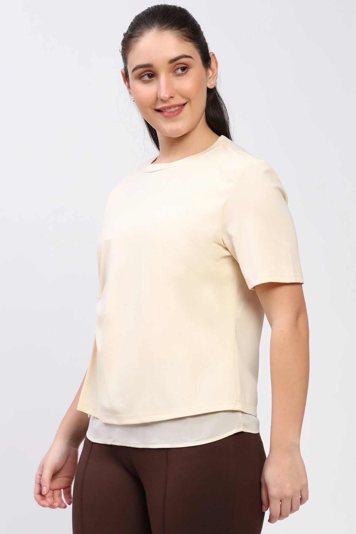 Beige Cut-Out Layered Top-Global Republic