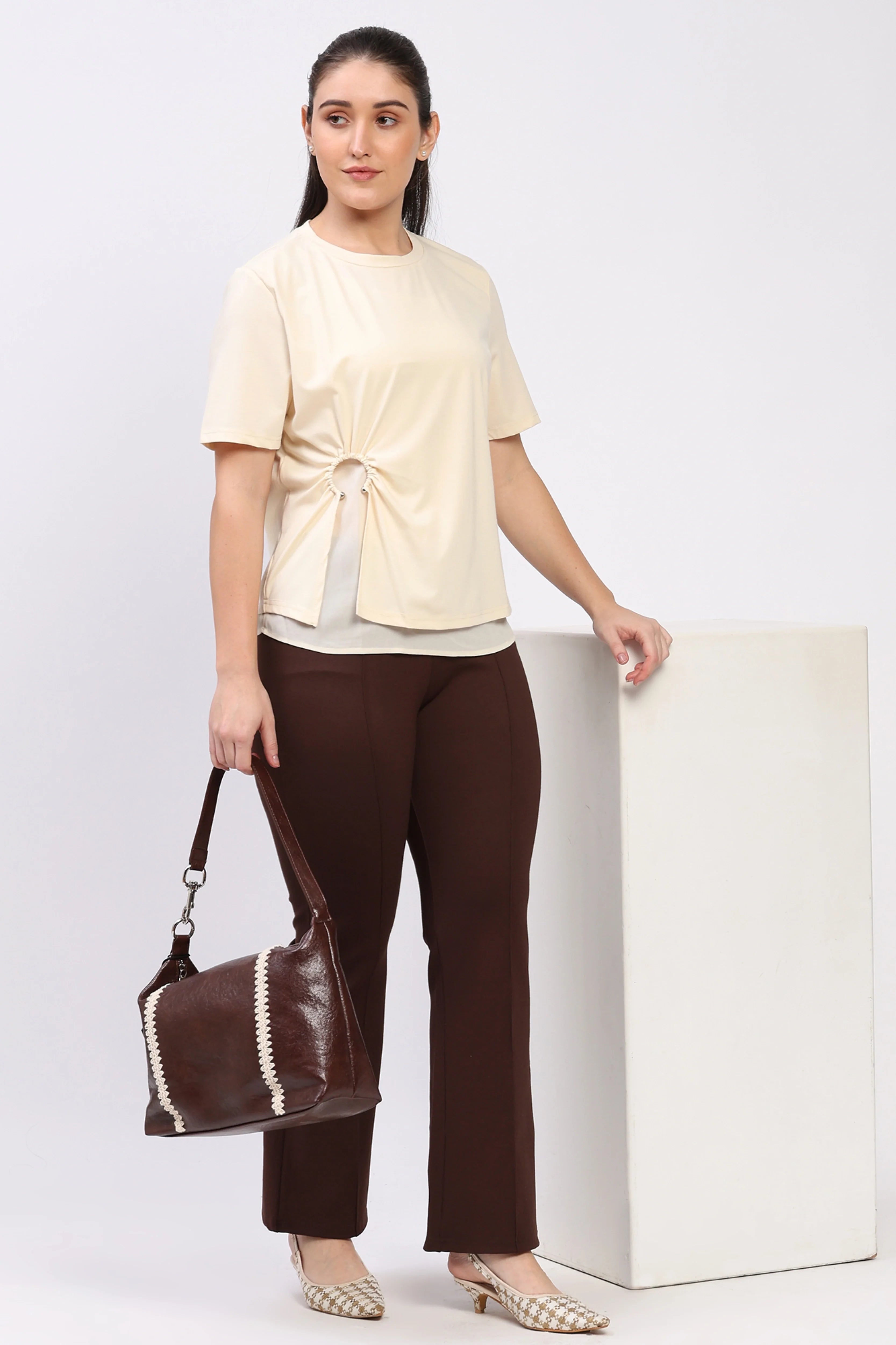 Beige Cut-Out Layered Top-Global Republic