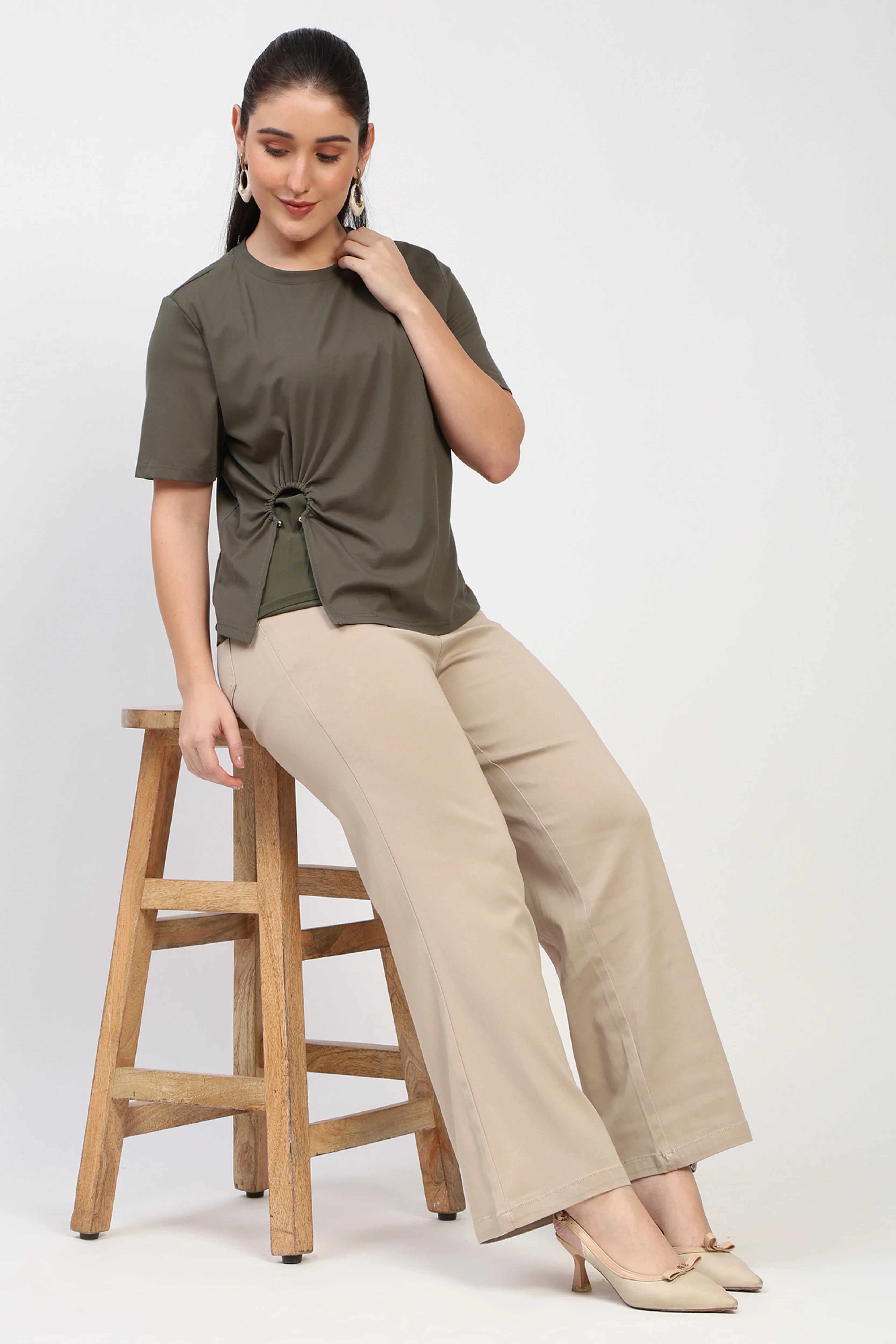Olive Cut-Out Layered Top-Global Republic