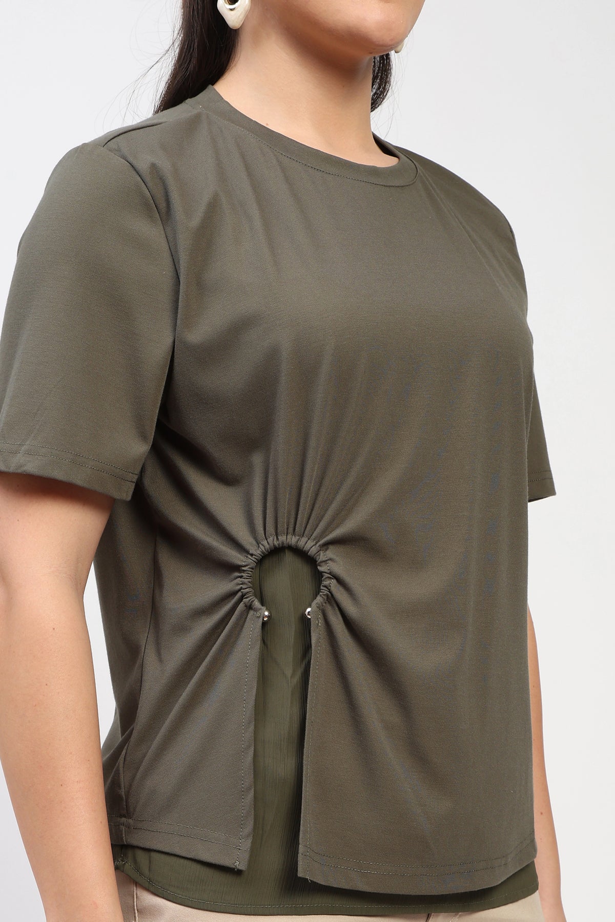 Olive Cut-Out Layered Top