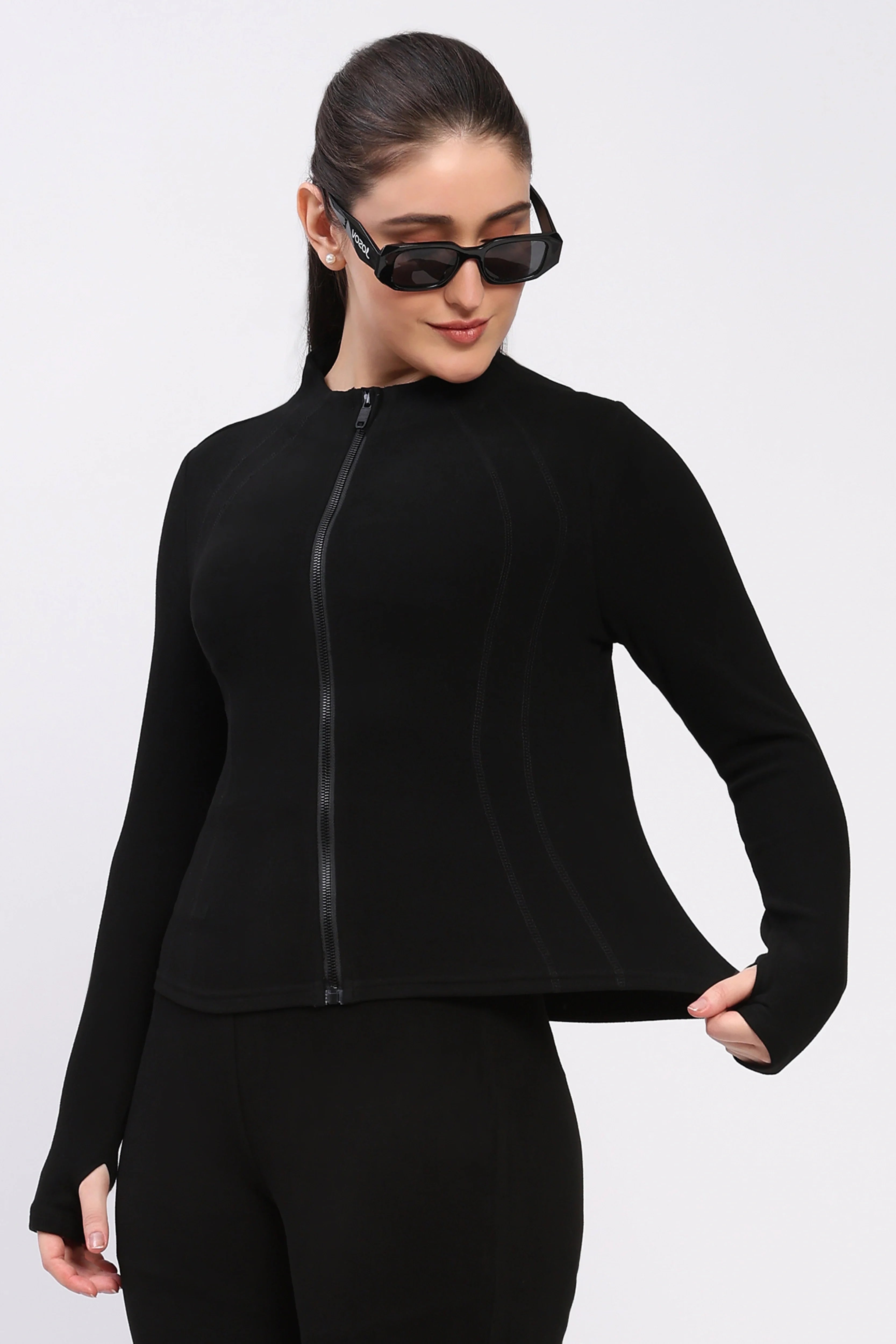 Black Zip-Up Sweatshirt-Global Republic