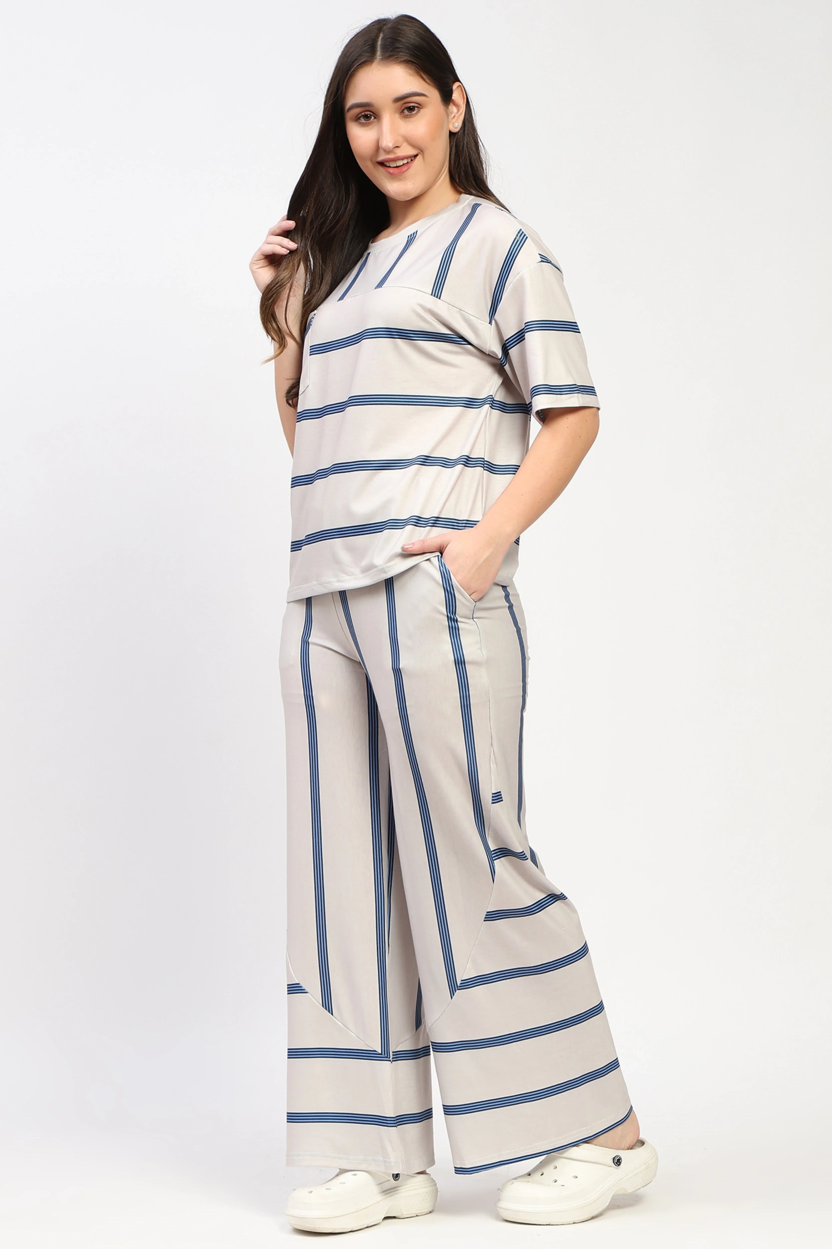 Striped Lounge Wear Co-ord Set-Global Republic