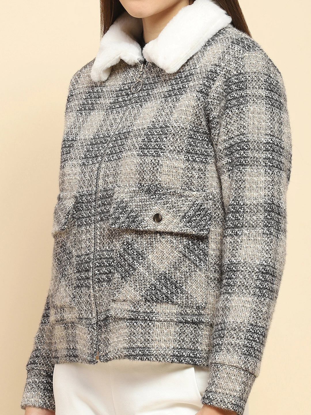 Black Poly Check Winter Shacket