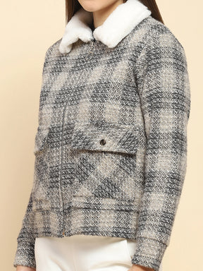 Black Poly Check Winter Shacket