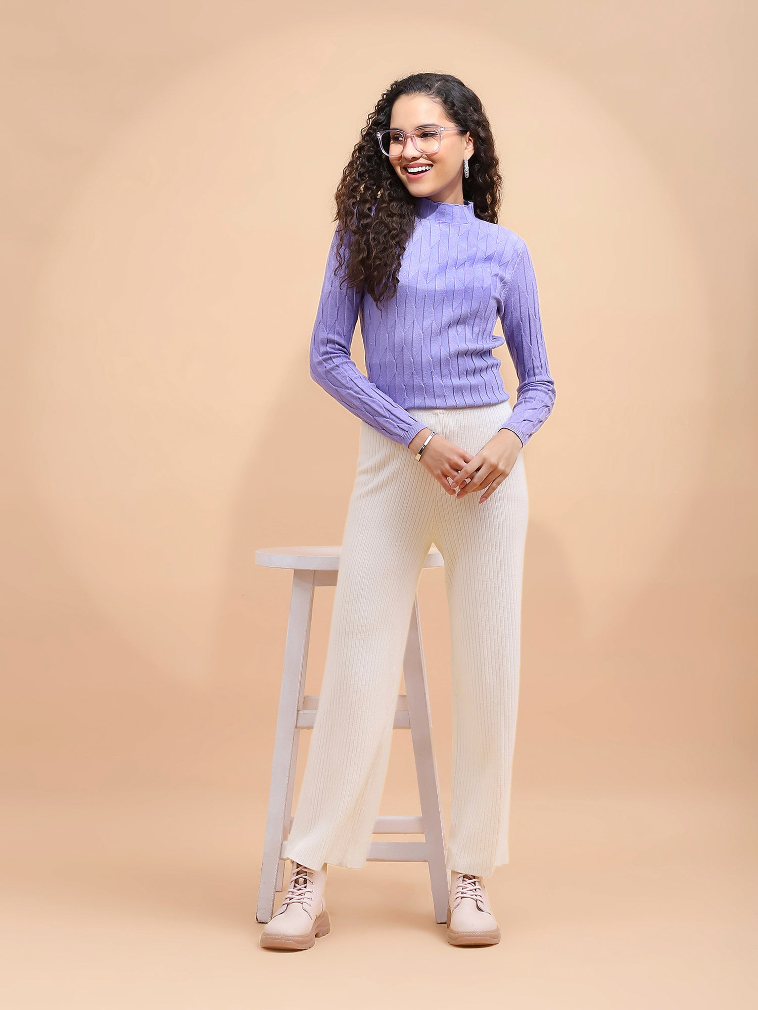 Solid Poly Viscos High Neck Skivvy Pullover