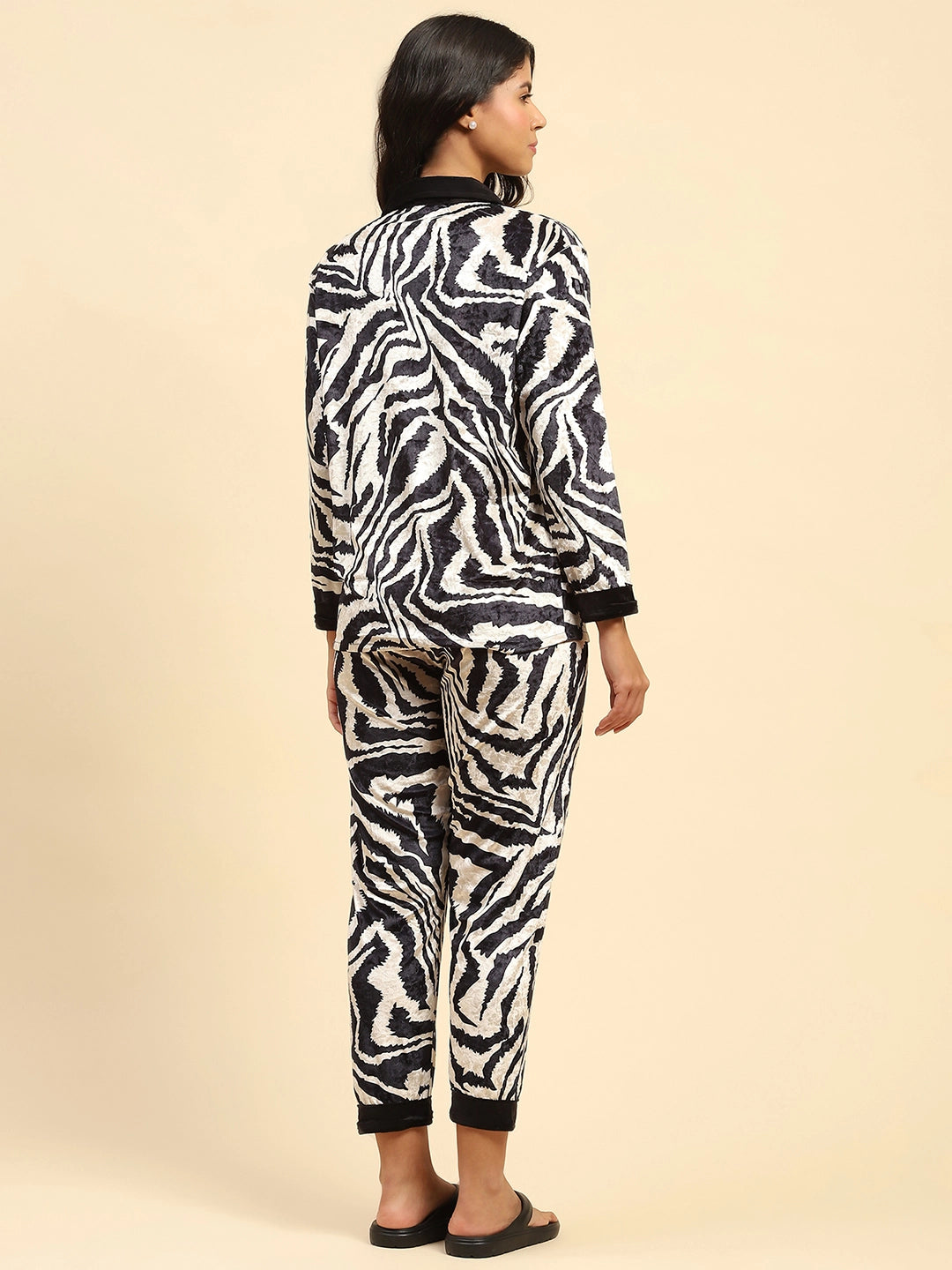 Black Zebra Print  Relaxed Fit Night Suit - Global Republic