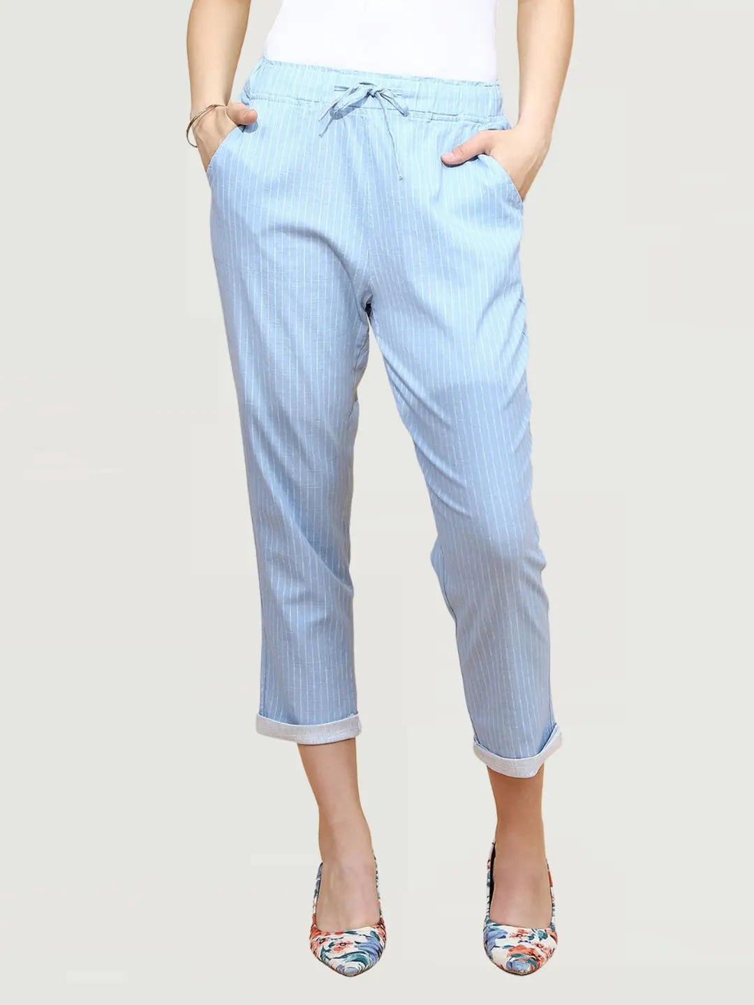 Sky Blue Cotton Regular Fit Lower