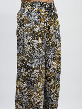 Olive Rayon Floral Nightsuit