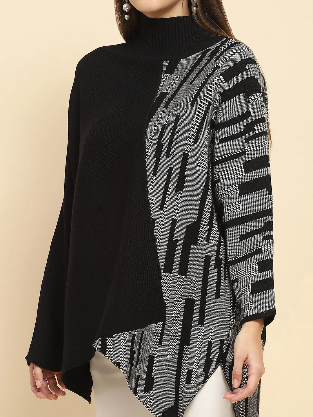 Black Wool Blend Loose Fit Pullover