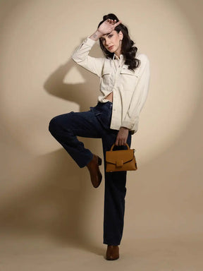Beige Solid Full Sleeve Collared Neck Cotton Shirt