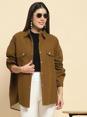 Brown Oversized Fleece Winter Shacket