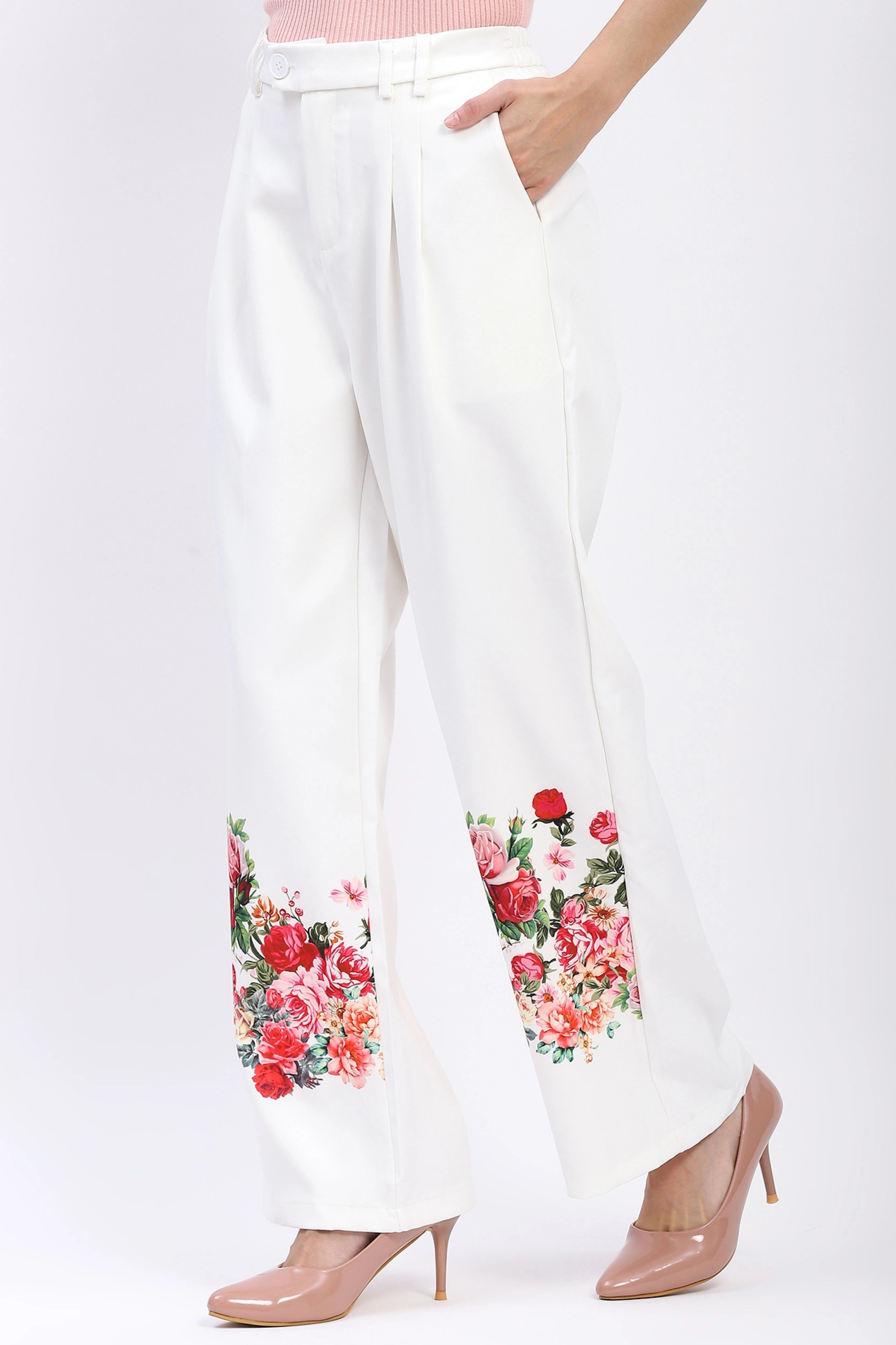 Elegant Floral Straight-Fit Trousers
