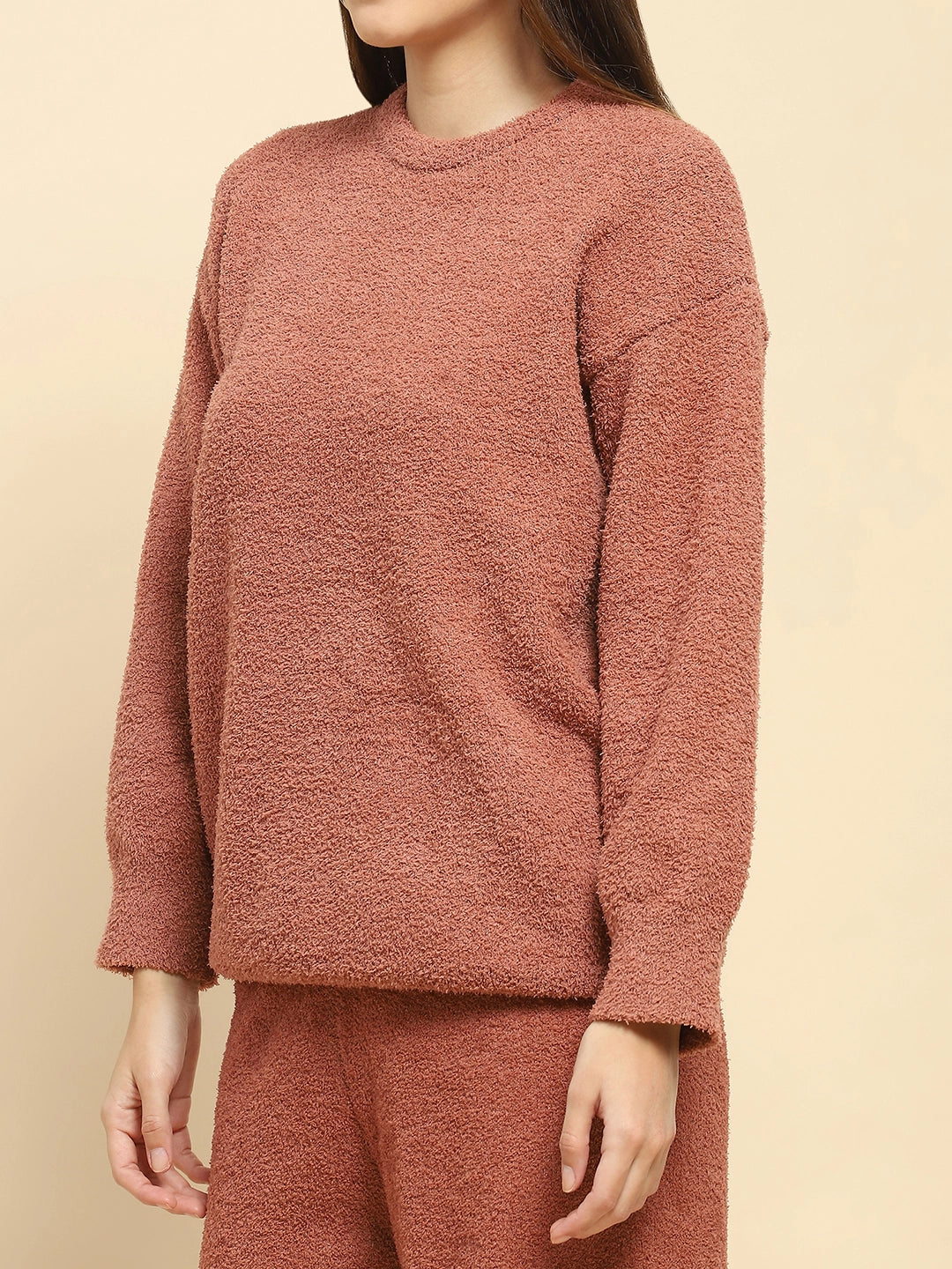 Brown Poly Blend Winter Loungewear