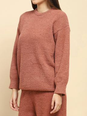 Brown Poly Blend Winter Loungewear