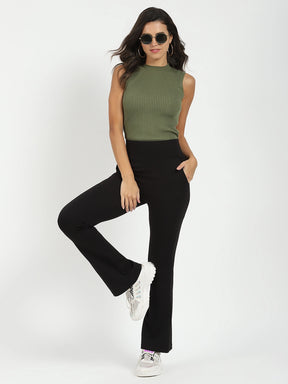 Black Stretchable Bootcut Trouser - Global Republic