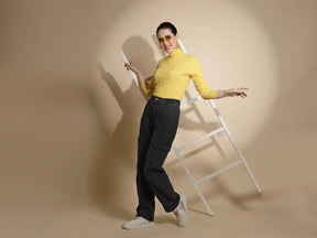 Mustard Solid Full Sleeve Turtle Neck Knitted Skeevi