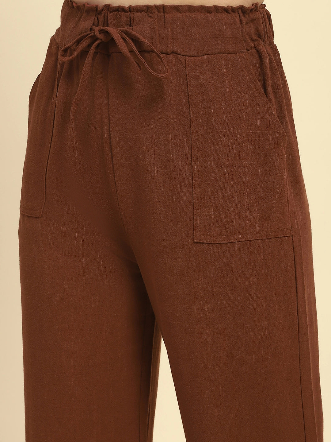 Brown Cotton Blend Solid Lower