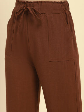 Brown Cotton Blend Solid Lower
