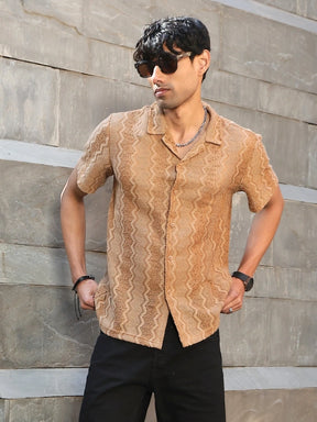 Brown Polyblend Knit Relaxed Fit Shirt