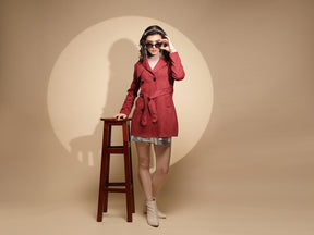 Women Maroon Solid Collared Neck Full Sleeve Wool Blend Coat