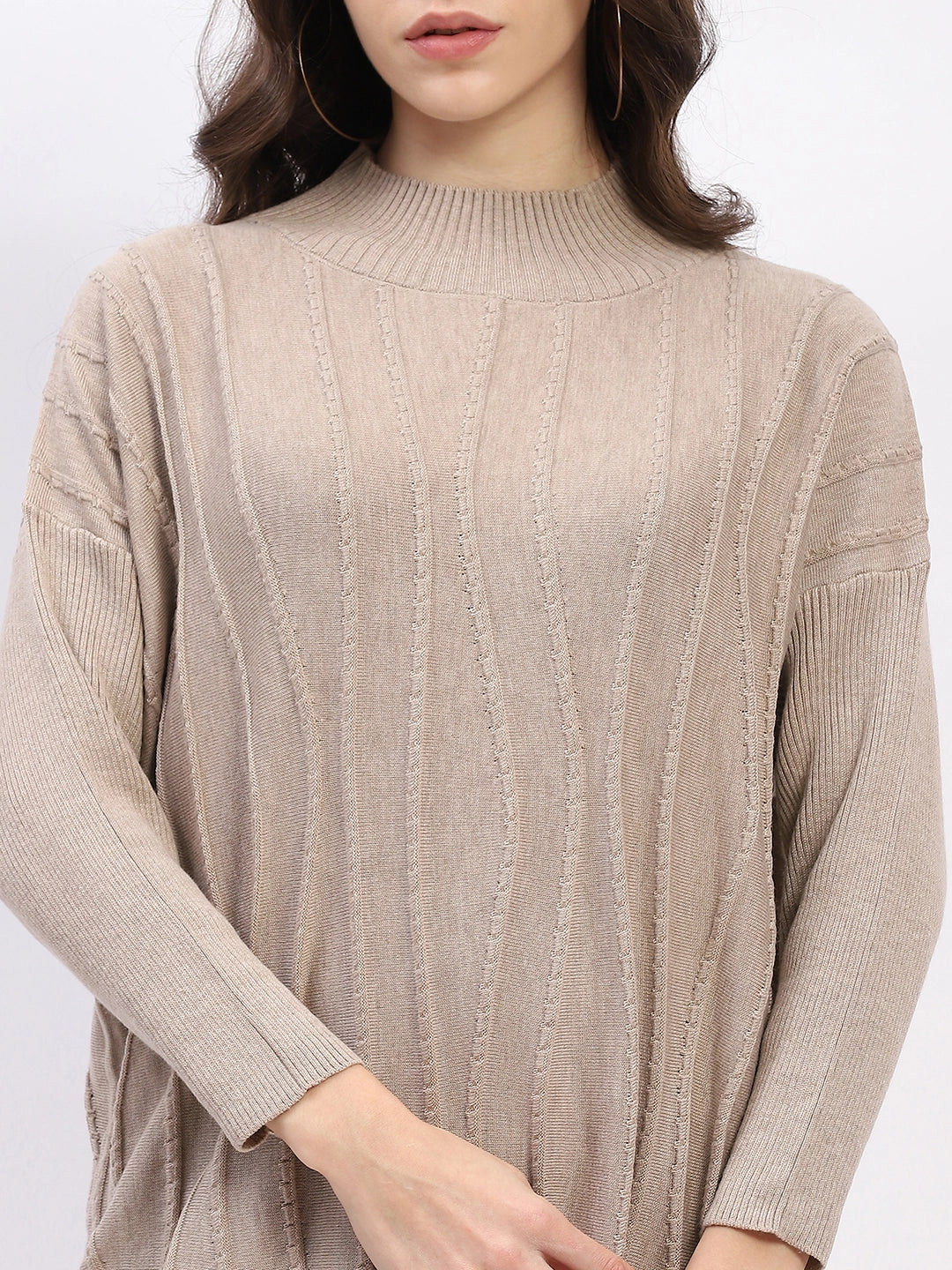 Textured High Neck Tunic Pullover