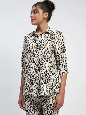 Black Rayon Abstract Print Nightsuit