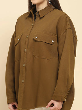 Brown Oversized Fleece Winter Shacket