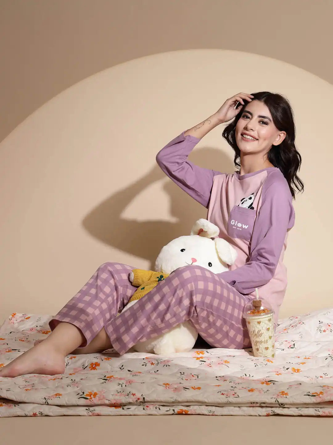Purple Hosiery Solid Top & Pyjama Night Suit Set - Global Republic
