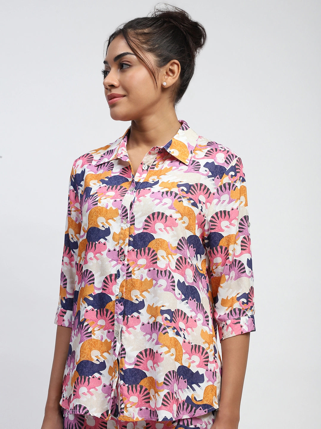 Multicolor Printed Rayon Nightsuit