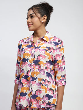 Multicolor Printed Rayon Nightsuit
