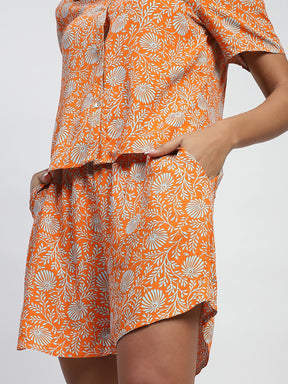 Orange Rayon Floral Nightsuit