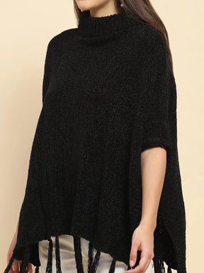 Black Wool Blend Loose Poncho