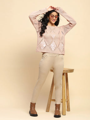 Dusty Pink Acrylic Relaxed Fit Pullover