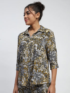 Olive Rayon Floral Nightsuit