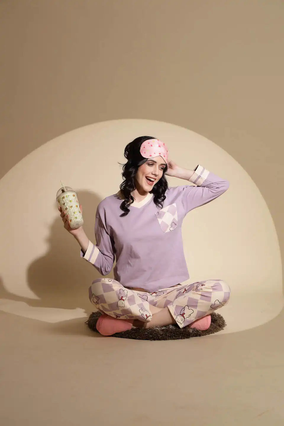 Lavender Hosiery Solid Top & Pyjama Night Suit Set