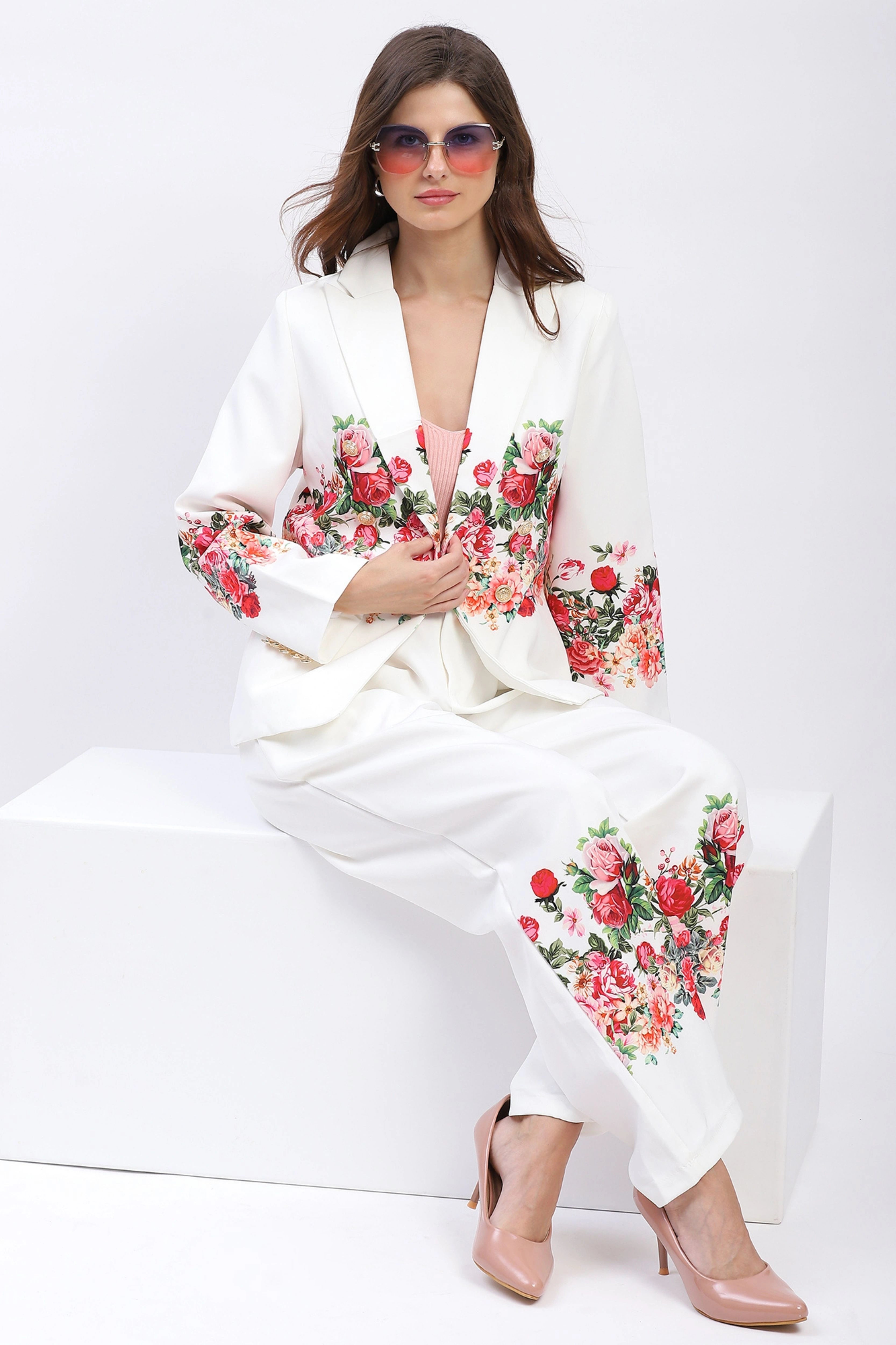 Elegant Floral Straight-Fit Trousers