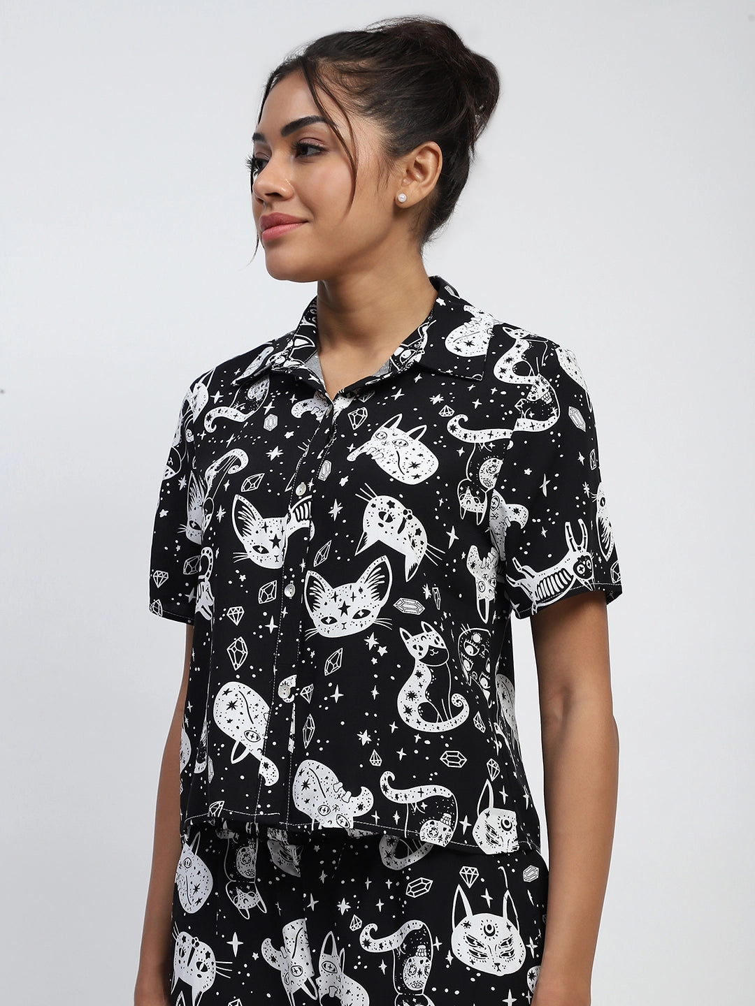 Black Rayon Abstract Print Nightsuit